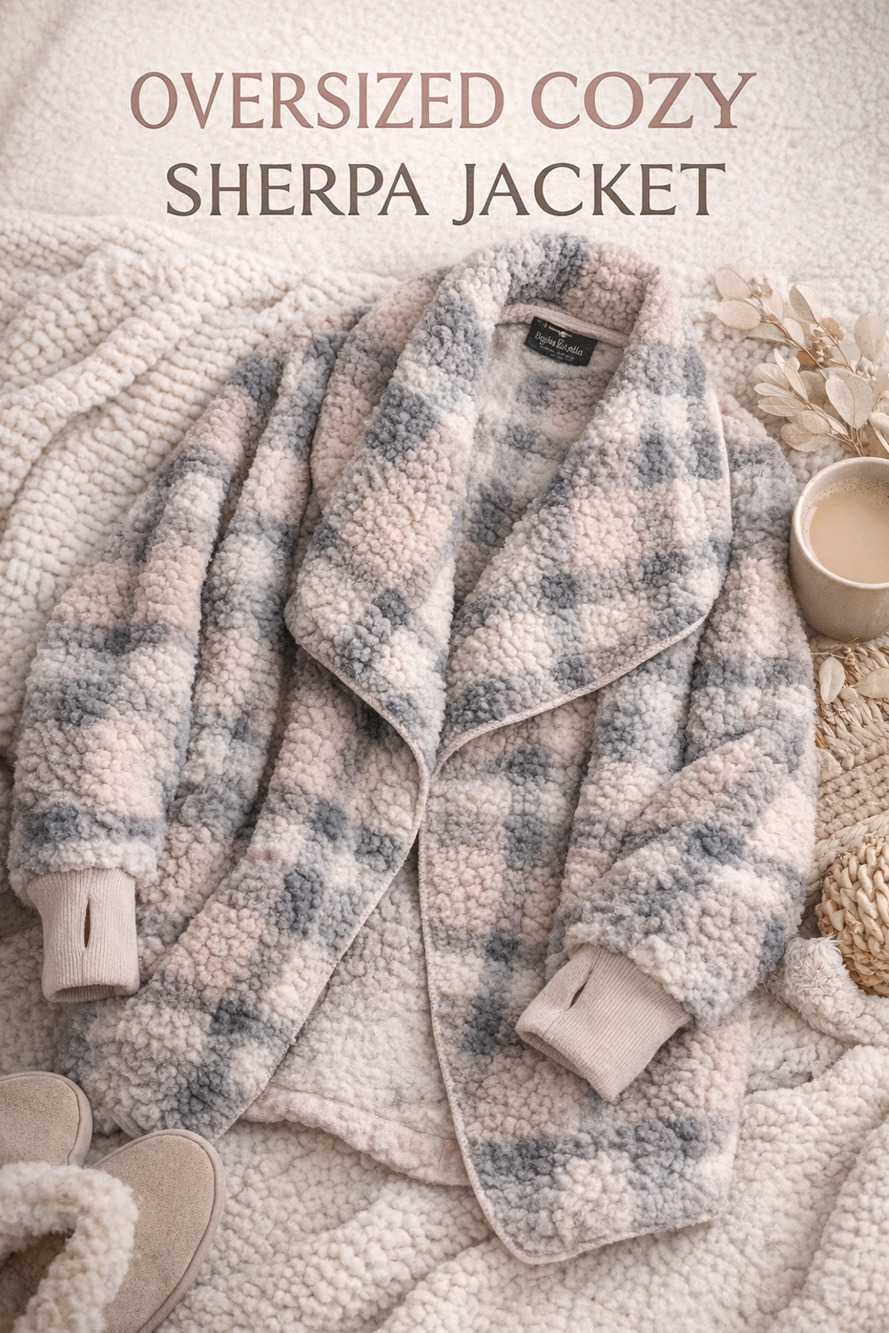 BumbleBella Sherpa Coat Petite XXS Oversized Look Plaid Cozy Jacket